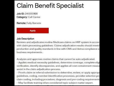 Claim Benefit Specialist Cvs Remote